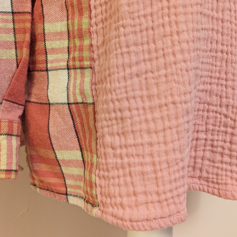 Pastel 100% cotton colour block plaid shirt button collared down oversized small - Picture 9 of 16